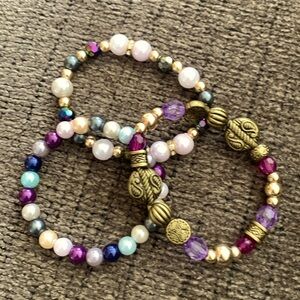 Homemade Stretch Beaded Bracelets, 7” Colorful beads, Set of 3 New Bracelets